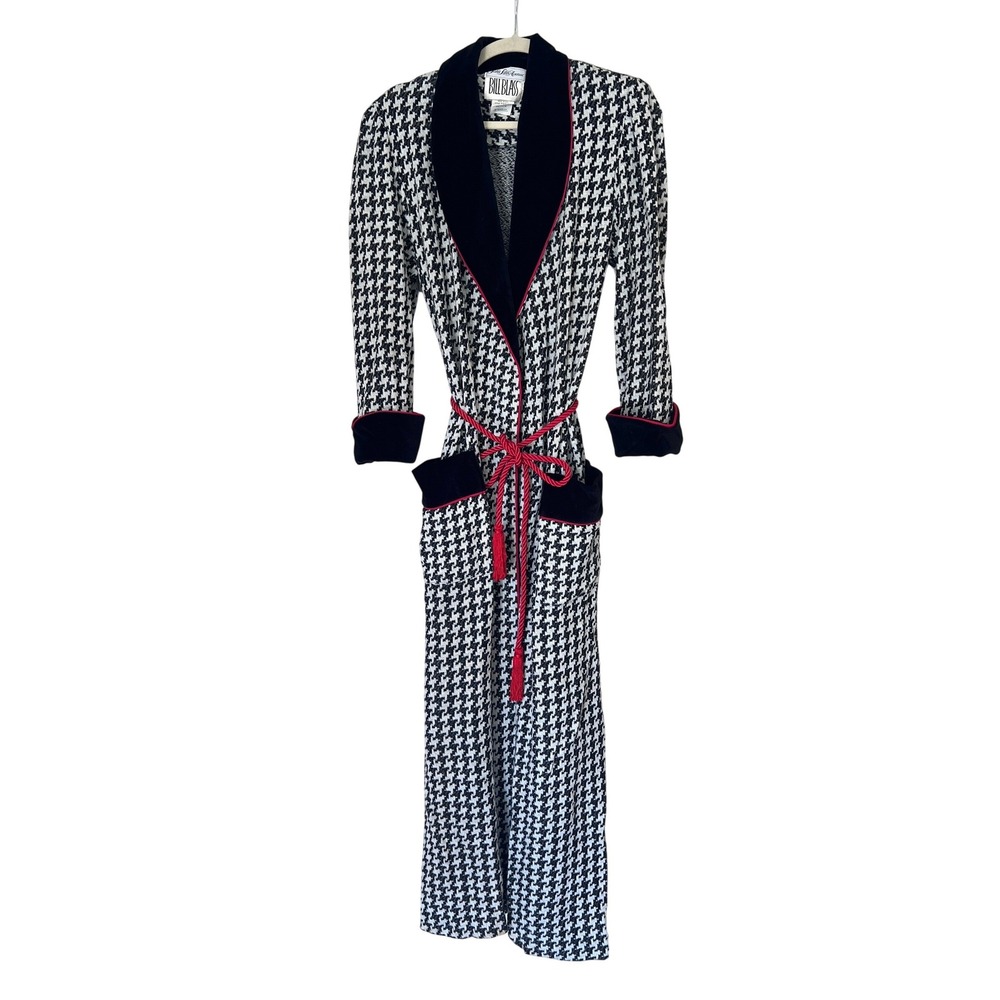 Bill Blass Saks Fifth Avenue Robe Womens Small Black Houndstooth Vintage Velvet